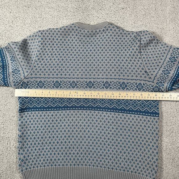 Eddie Bauer Sweater Mens M Gray Blue Wool Fair Isle Nordic Made USA Knit - Picture 8 of 13